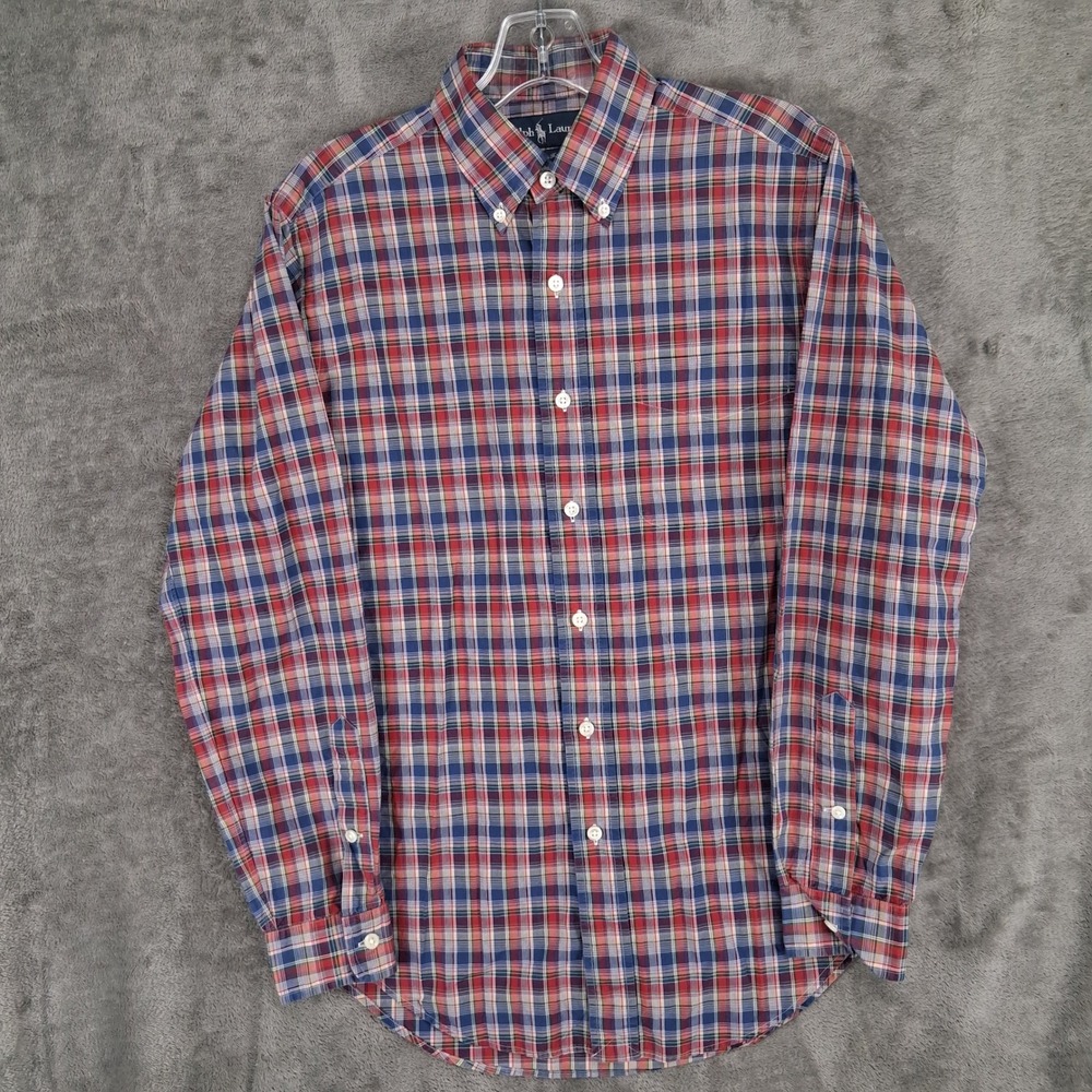 Ralph Lauren Classic Fit Shirt Mens Small Plaid Button Down Red Blue Green